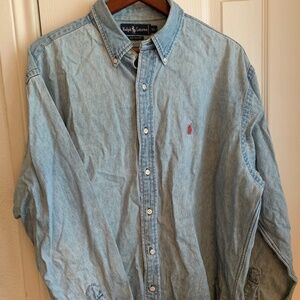 Weathered Cotton Denim Polo Ralph Lauren Button Down Shirt